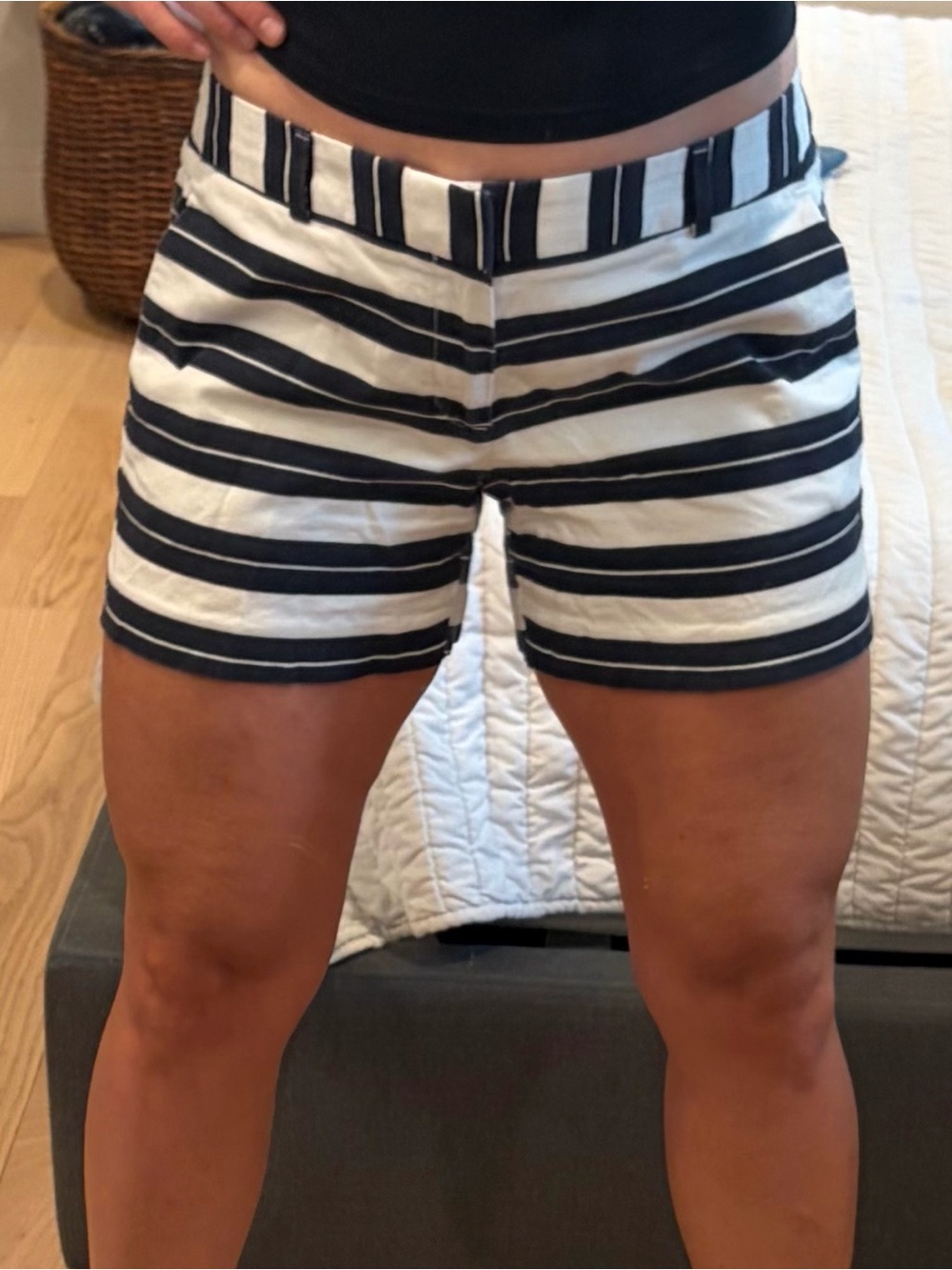Banana Republic Black and White Striped Flat Front Shorts